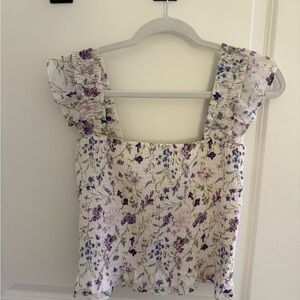 Express Floral Ruffle Sleeve Tank Top